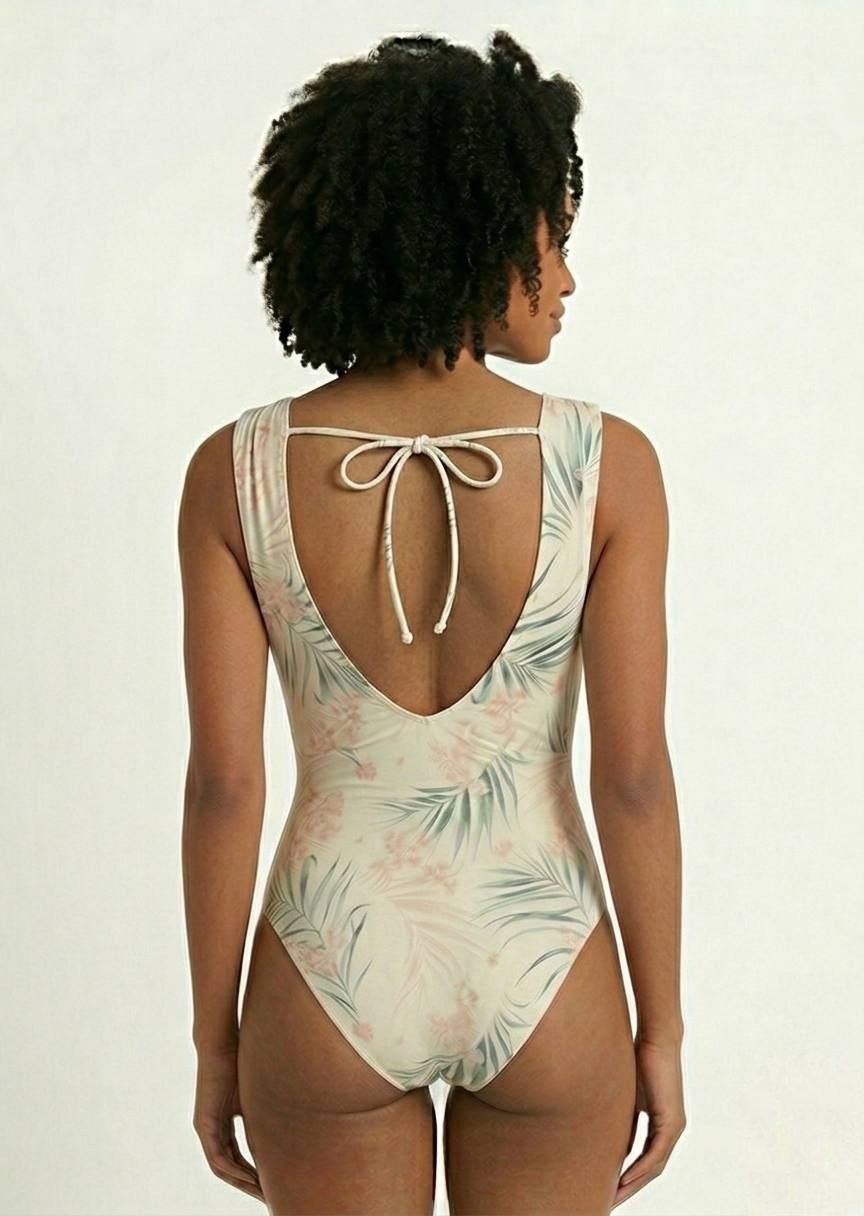 Plunge V-Neck Tropical Floral One-Piece Swimsuit