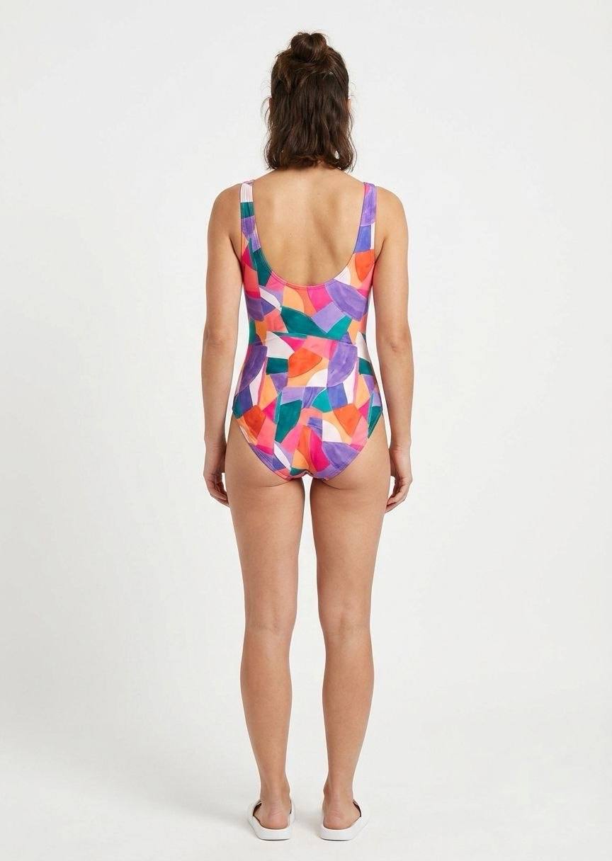 TU BRAND Vibrant Geometric Print One-Piece Swimsuit