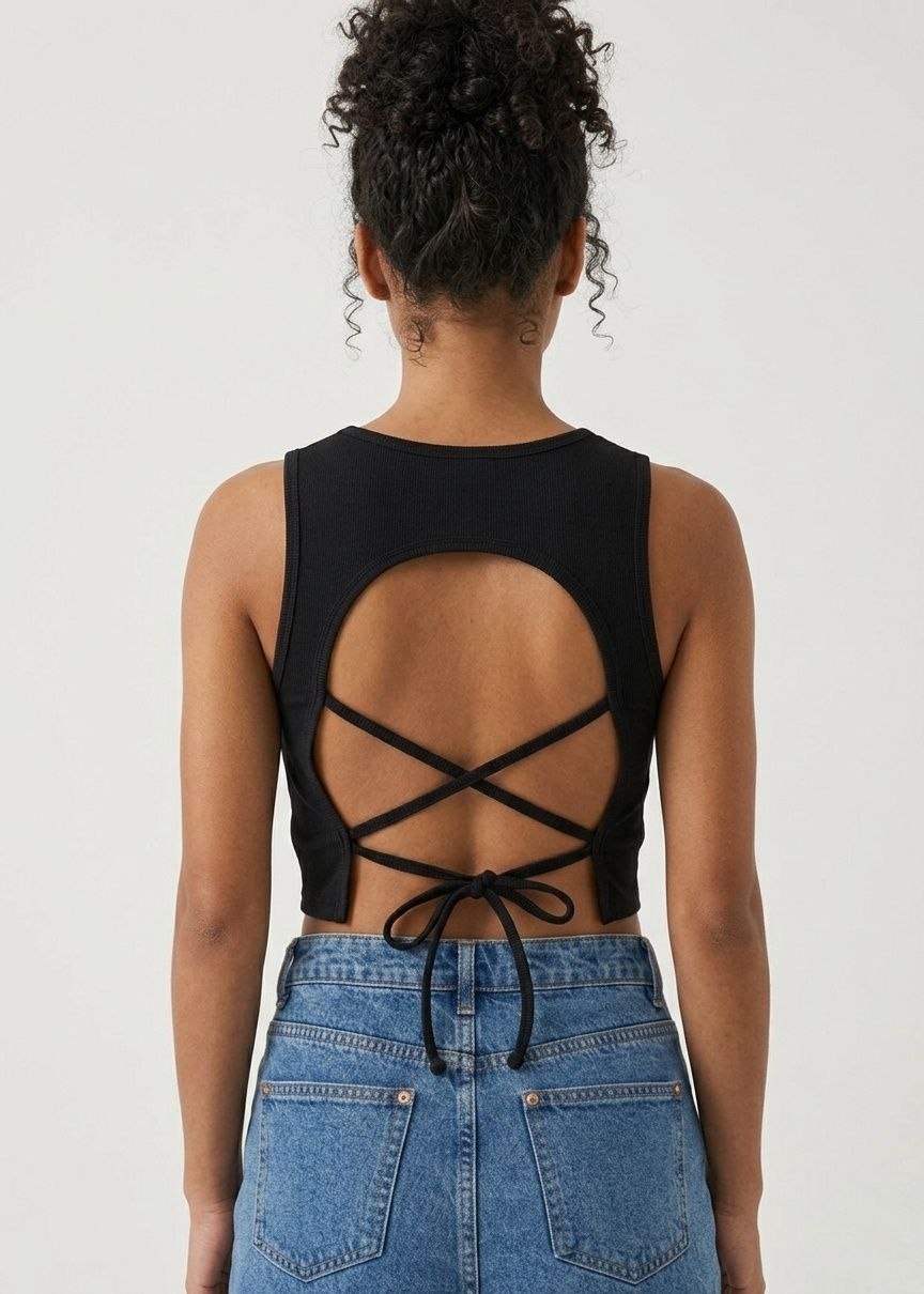 BERSHKA Women's Graphic Print Racerback Crop Top