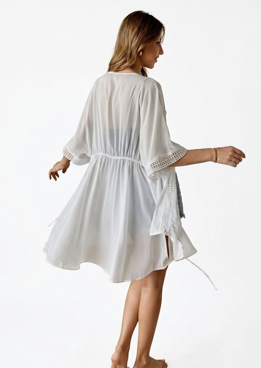 SHEIN Swim Plain Tie Front Kimono,Summer Beach