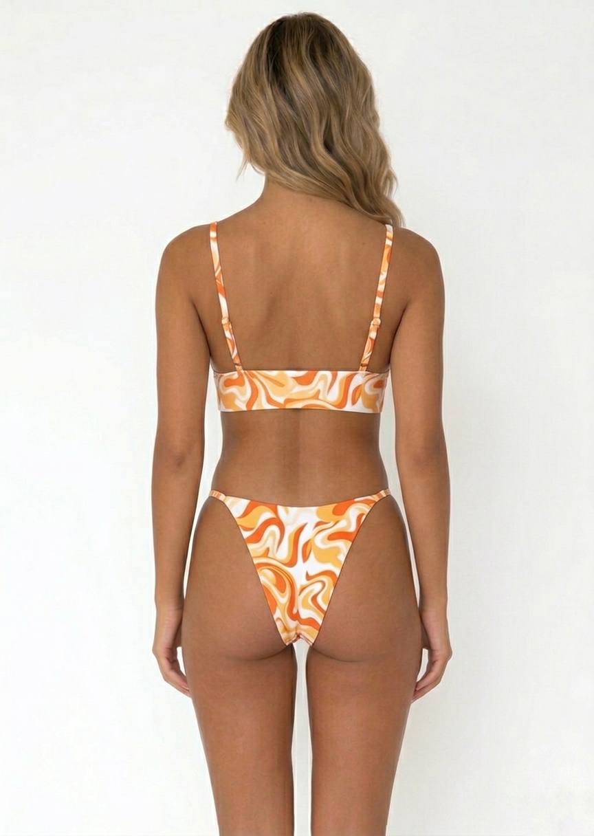 SHEIN Retro Swirl Print Tie-Front Bikini Set