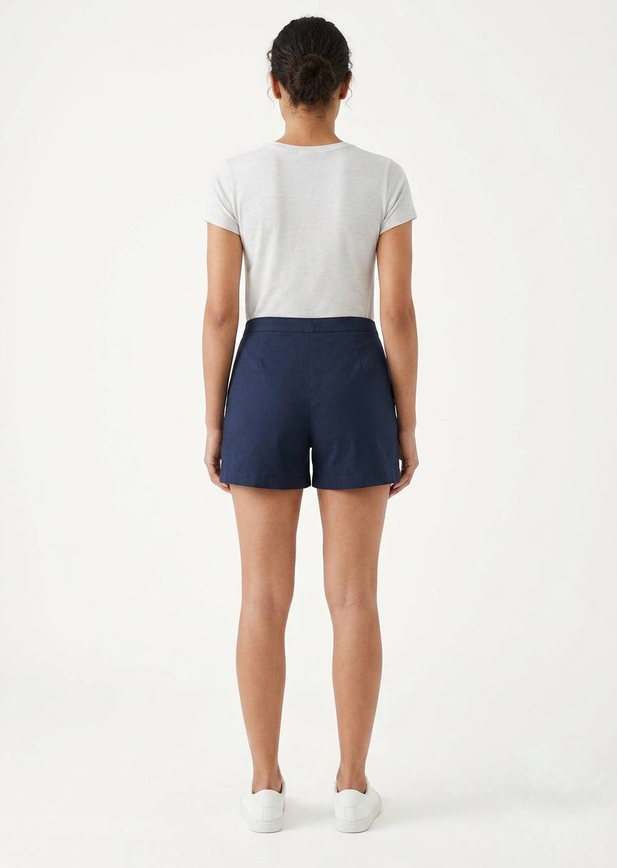 ESMARA Women's Tailored Pleated Shorts - Navy Blue Sophisticated Casual