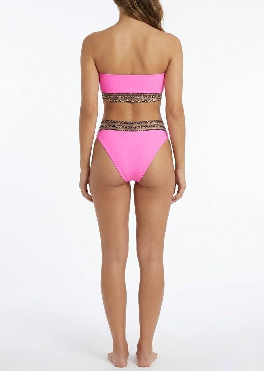 SHEIN Bandeau Bikini Set with Leopard Trim