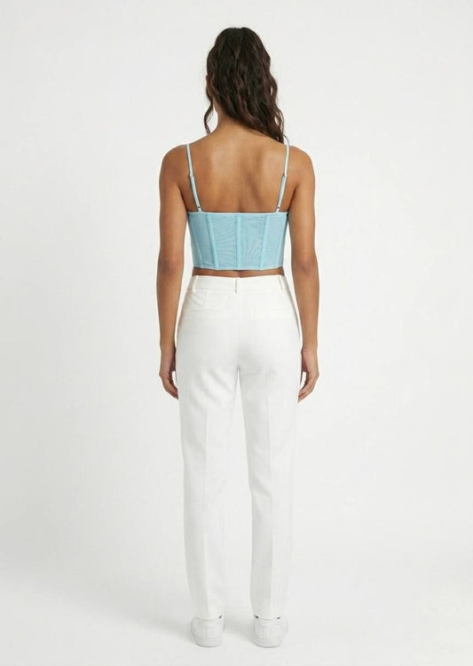 BERSHKA Mesh Draped Corset Style Crop Top