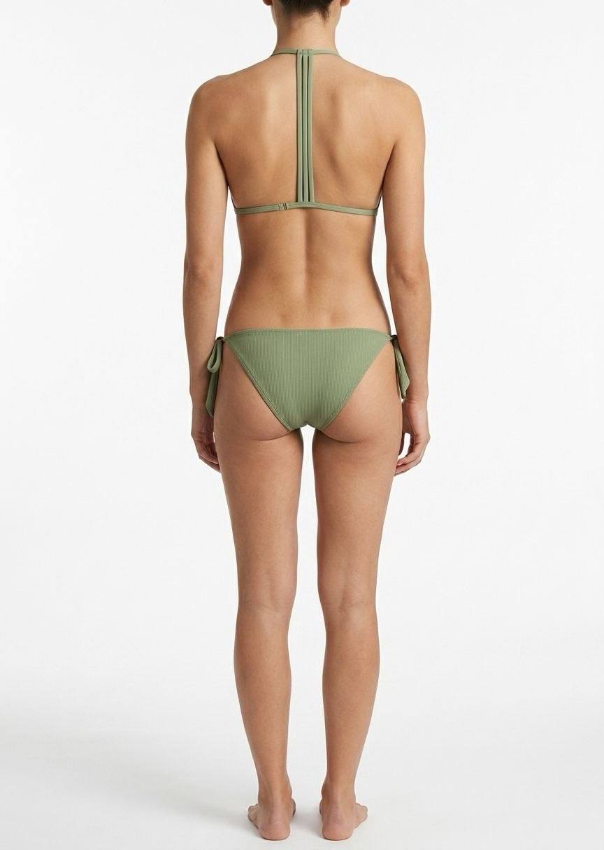 SHEIN Olive Green Scoop-Neck Bikini Set with Tie-Side Bottoms
