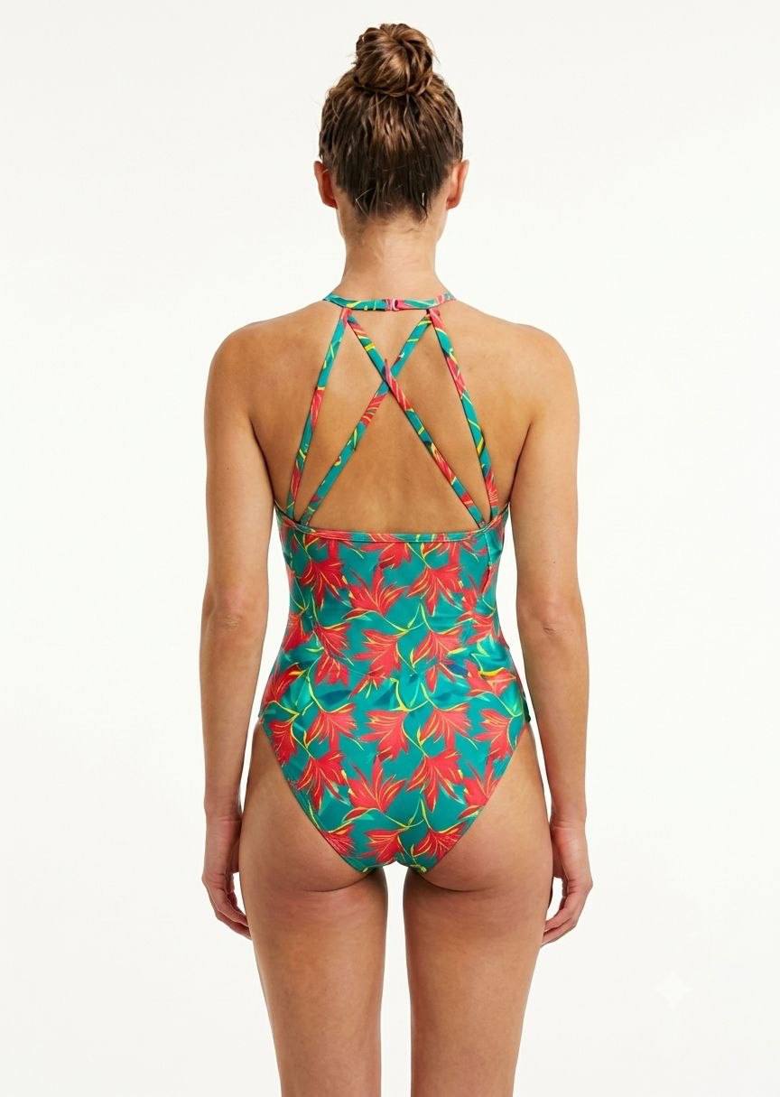 TU BRAND Tropical Leaf Print One-Piece Swimsuit