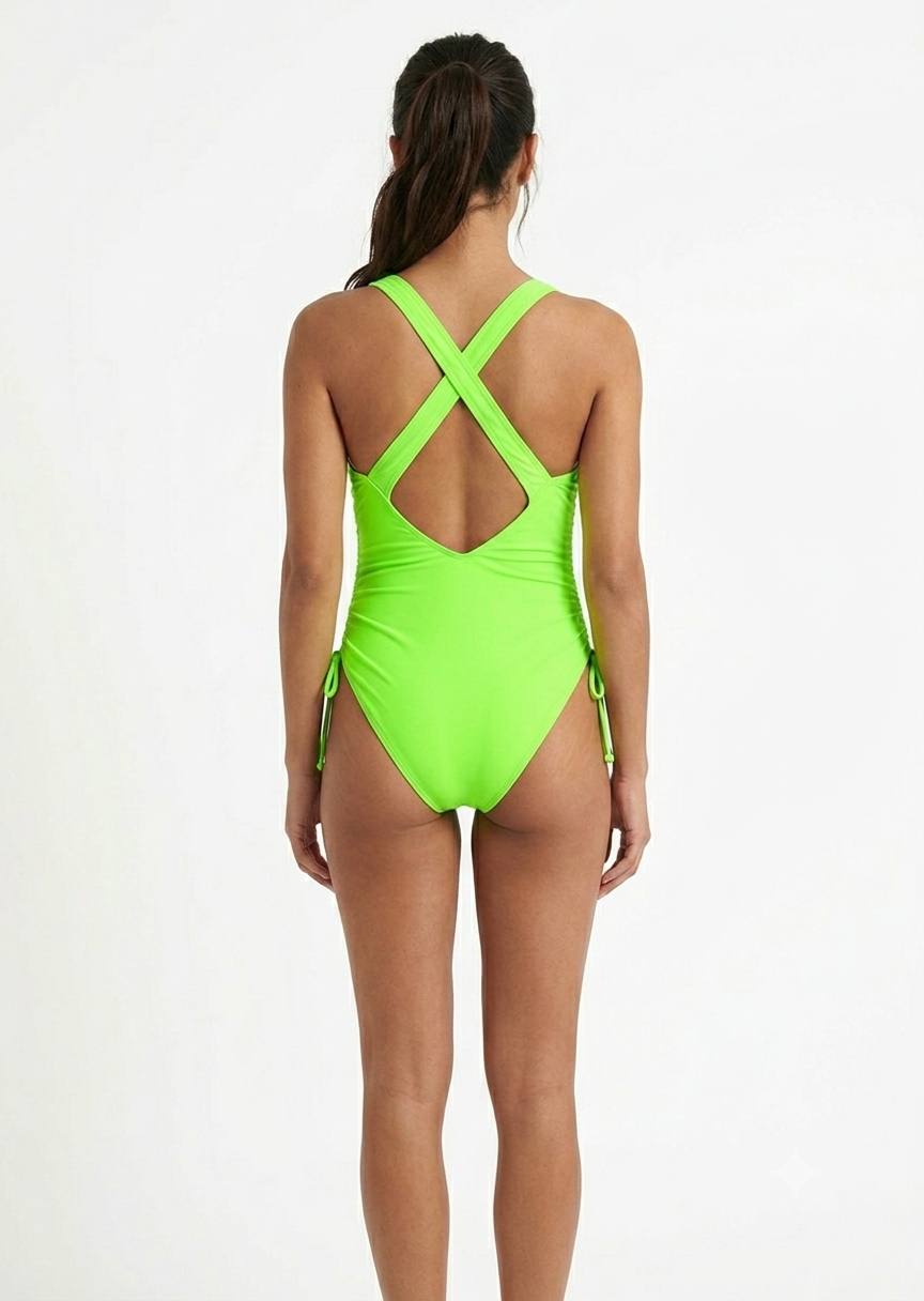 SHEIN Neon Lime Ruched Side One-Piece Swimsuit