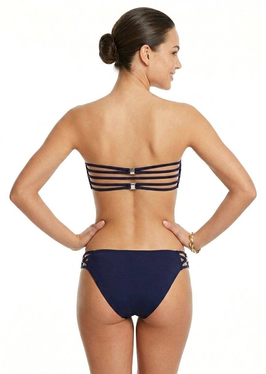 Women's Navy Strappy Cut-Out Bandeau Bikini Set