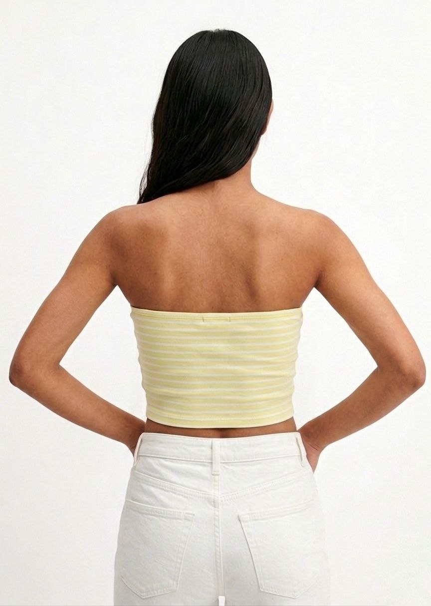 Women's Striped Strapless Crop Top - Yellow