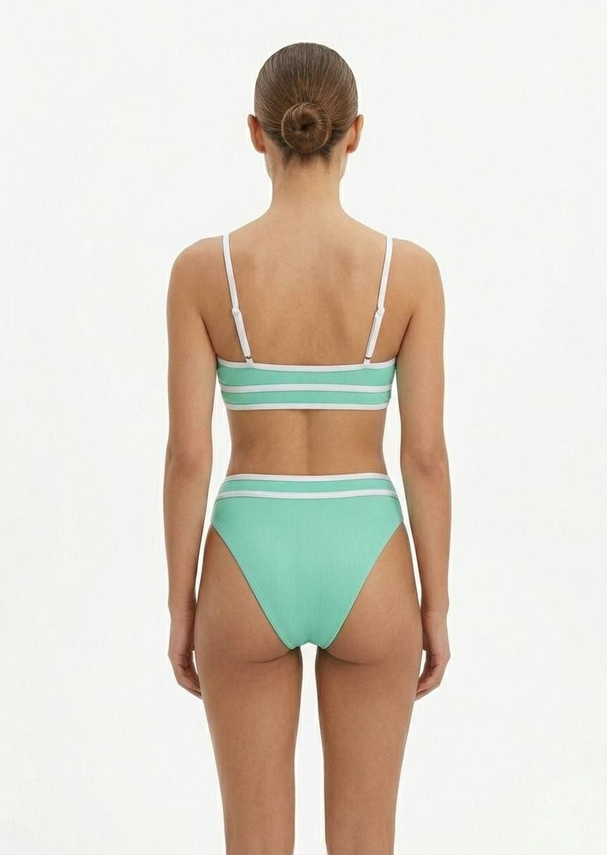 SHEIN Ribbed High-Waisted Bikini Set with Contrast Piping