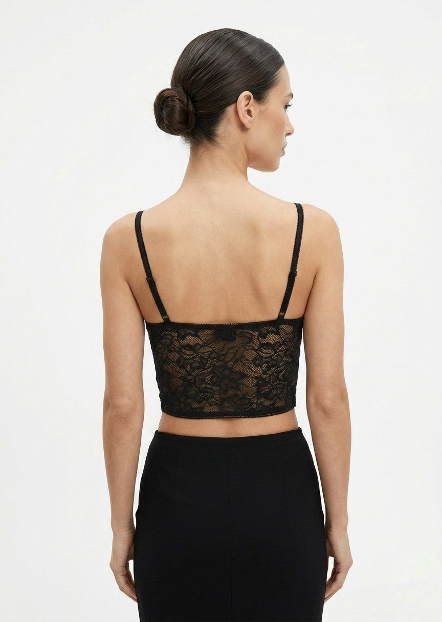 BERSHKA Women's Lip Print Spaghetti Strap Ruched Crop Top - Black