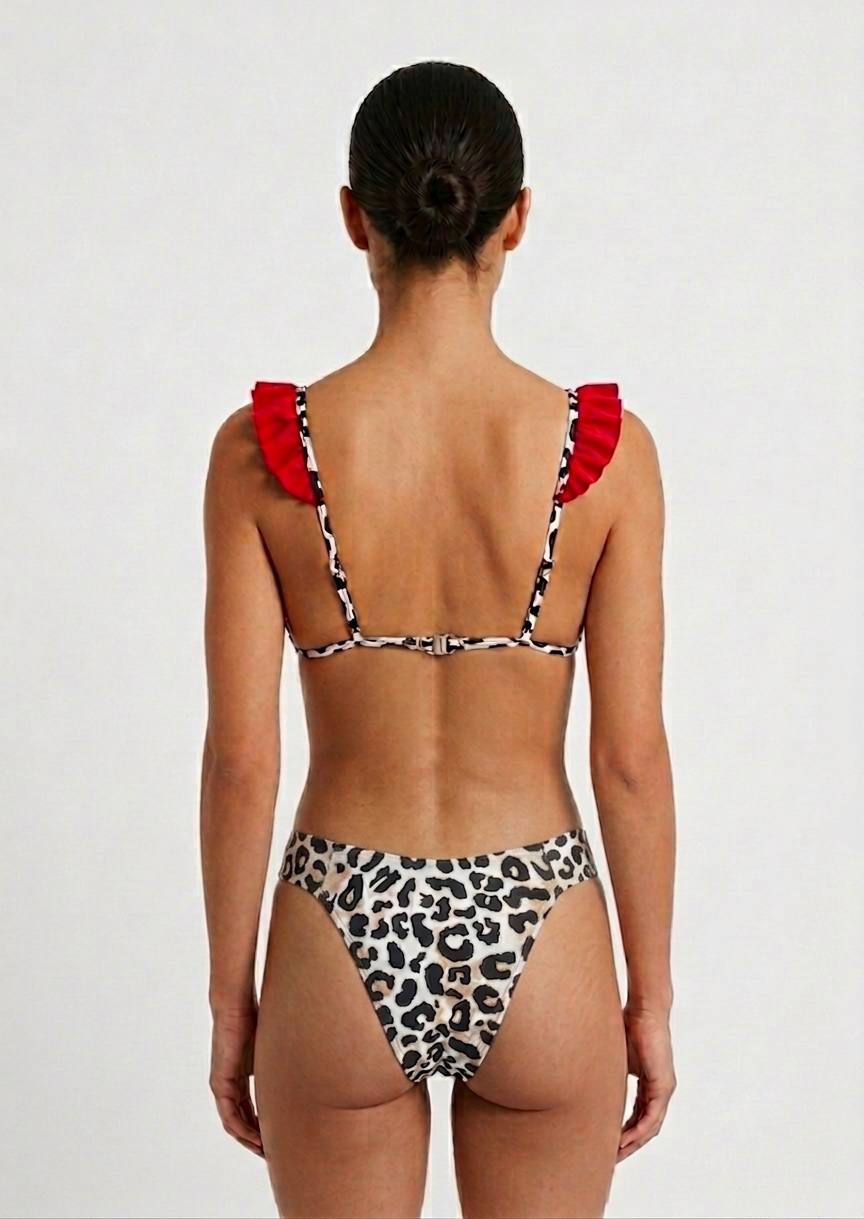SHEIN Leopard Print Ruffled Shoulder Bikini Set