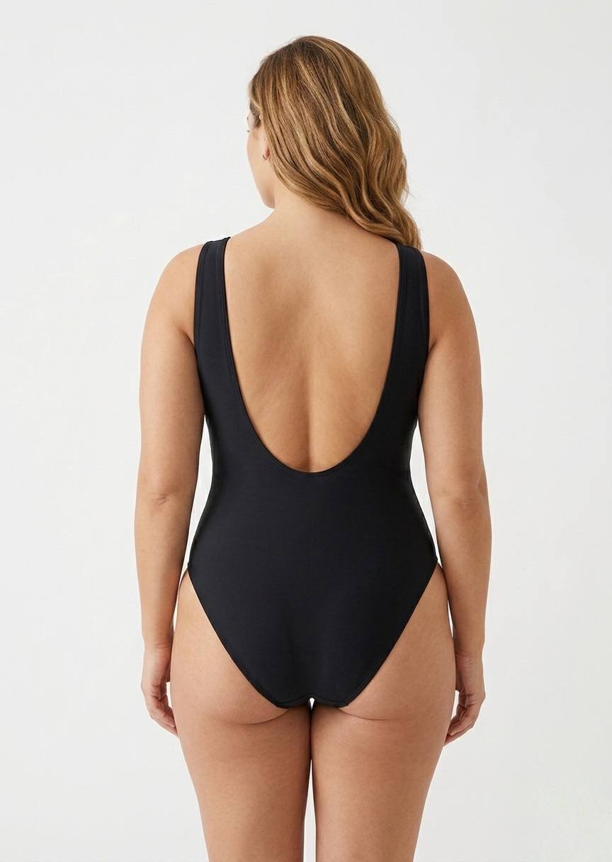 SHEIN Black Scalloped Cut-Out One-Piece Swimsuit