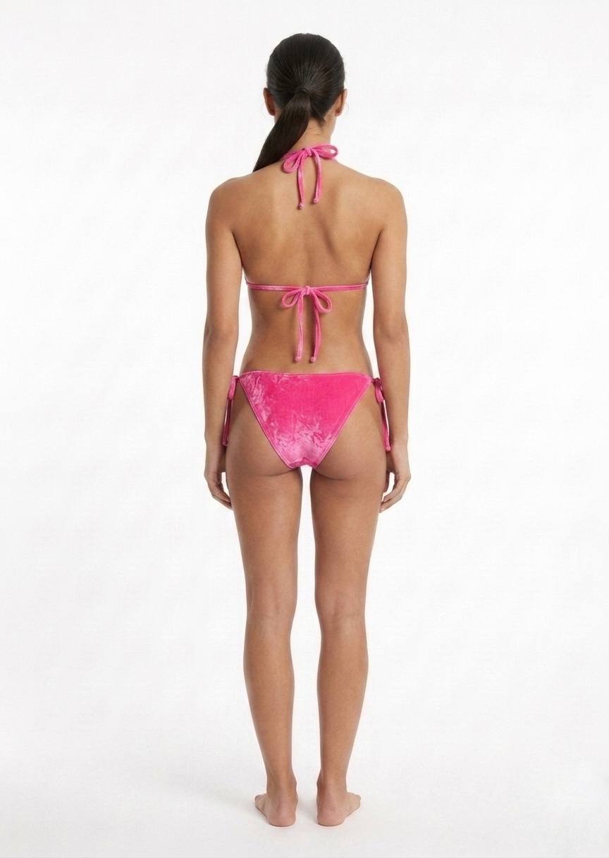 SHEIN Hot Pink Velvet Triangle Bikini Set