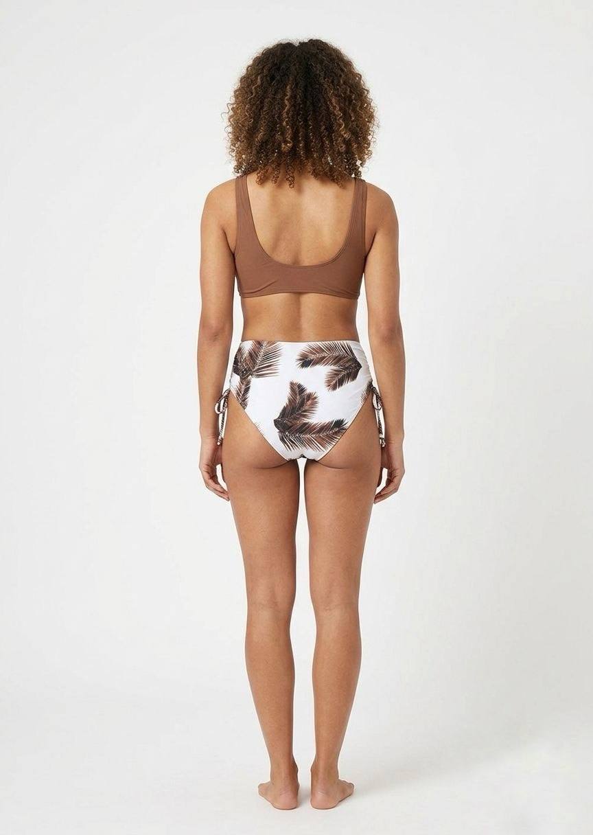 SHEIN Women’s High-Waisted Bikini Set – Brown Wrap Top & Palm Print Bottom