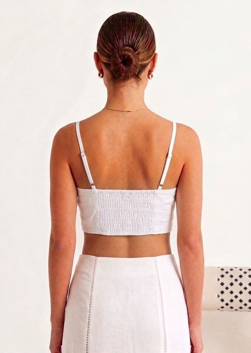BERSHKA Linen-Look Eyelet Trim Corset Crop Top