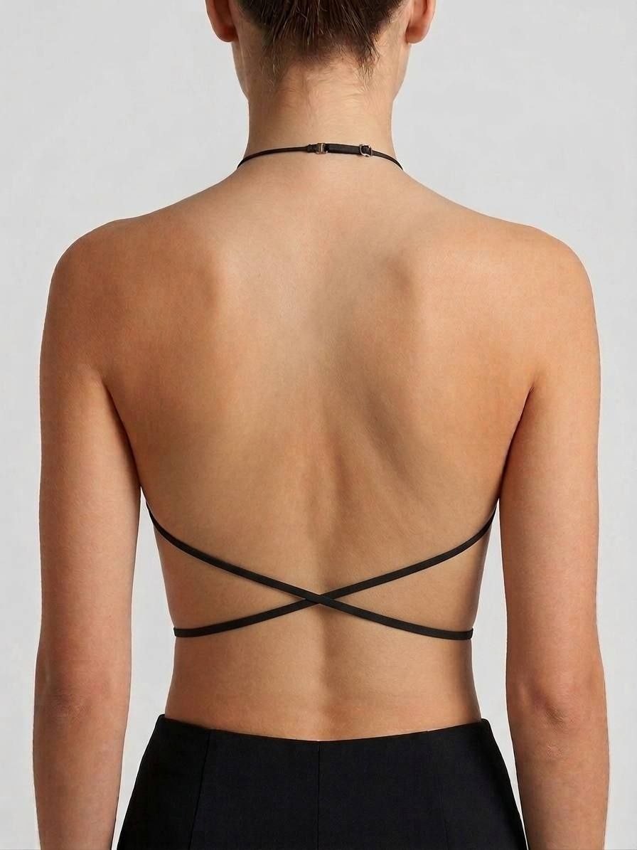 PULL&BEAR Women's Satin Halter Neck Crop Top