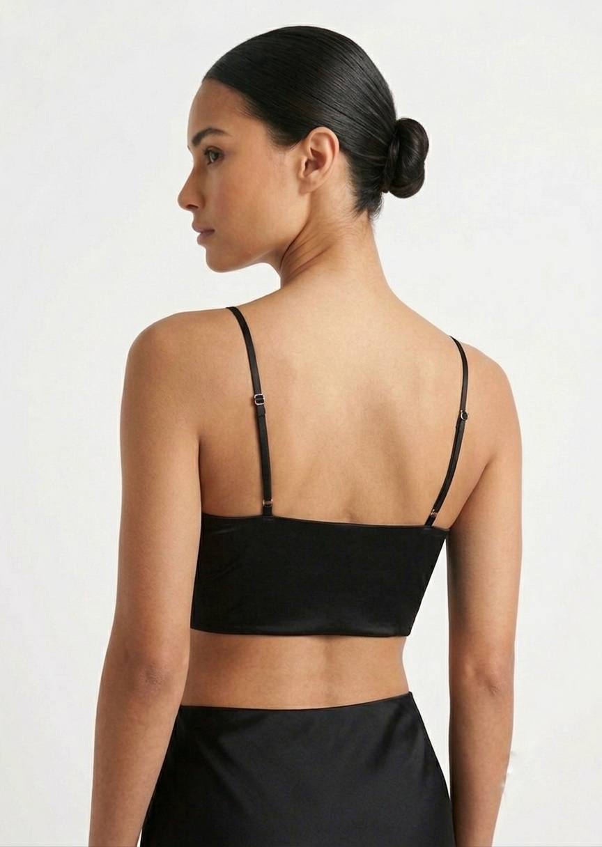 BERSHKA Satin Square Neckline Crop Top with Adjustable Straps