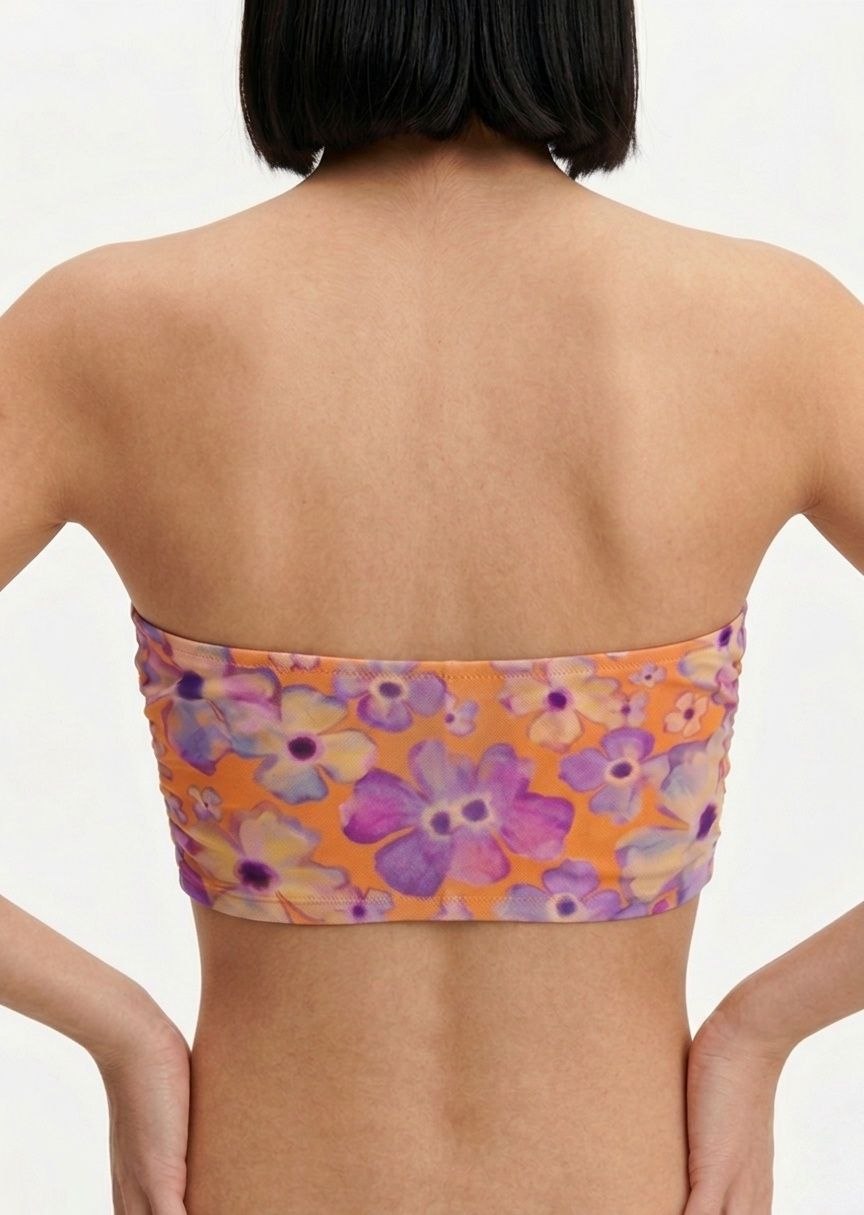 BERSHKA Floral Mesh Bandeau Tube Top