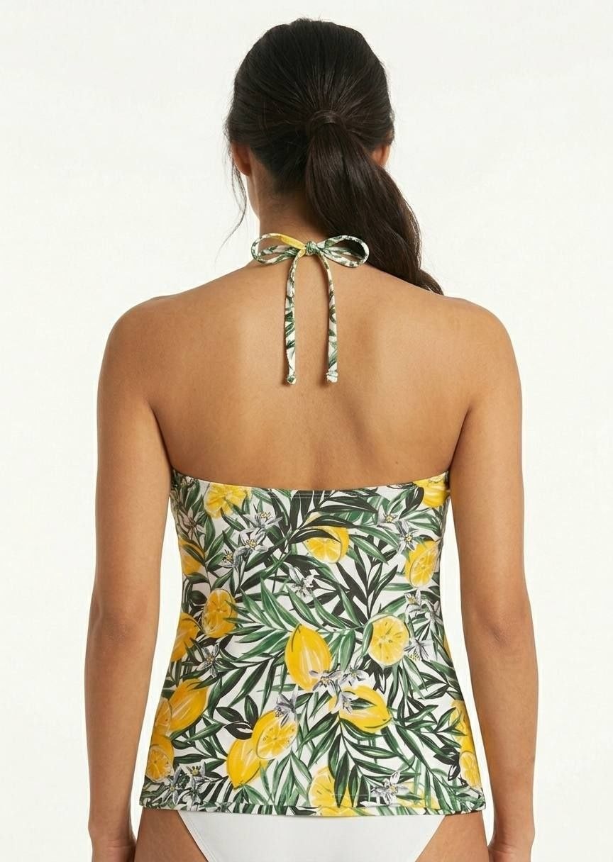 TU Lemon Print Halter Tankini Swimsuit Top