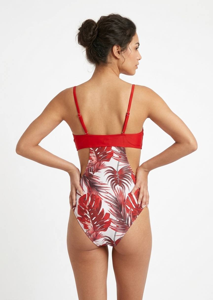 SHEIN Tropical Print Cut-Out One-Piece Swimsuit
