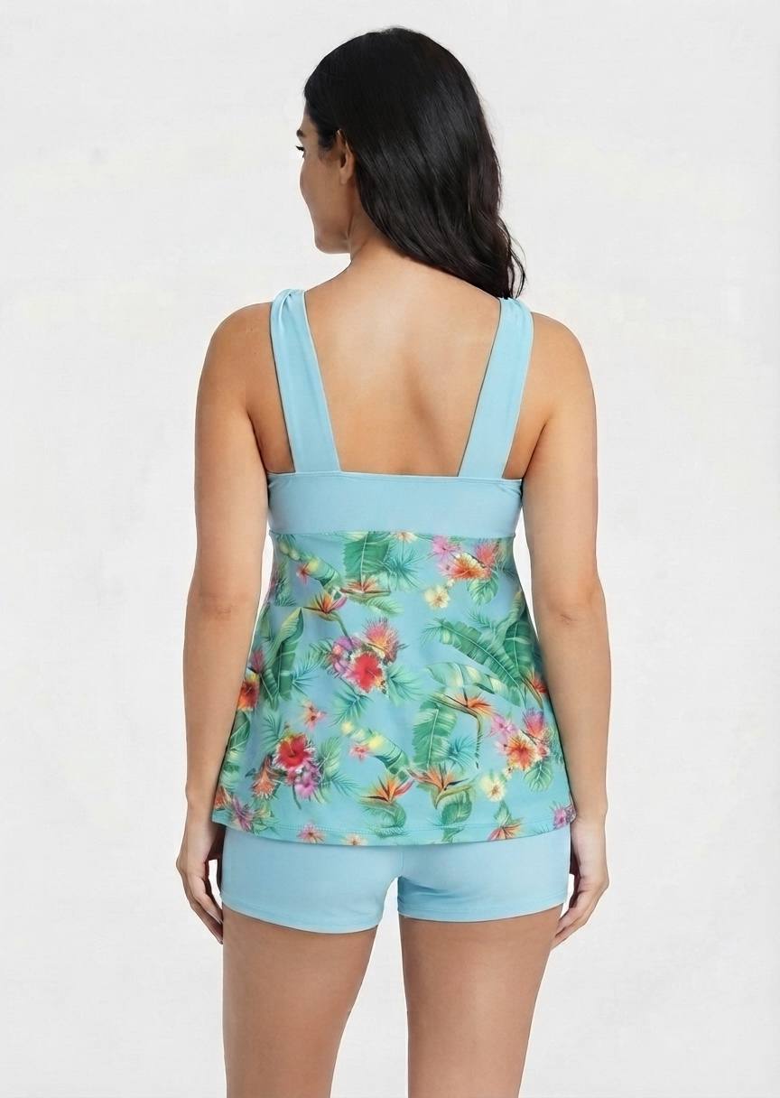 SHEIN Tropical Floral Tankini Set with Swim Shorts