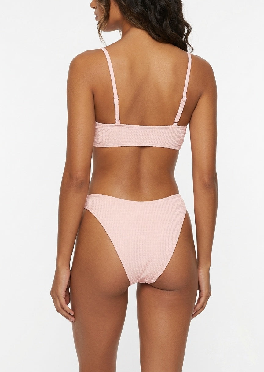 SHEIN Textured Triangle Bikini Set in Soft Pink