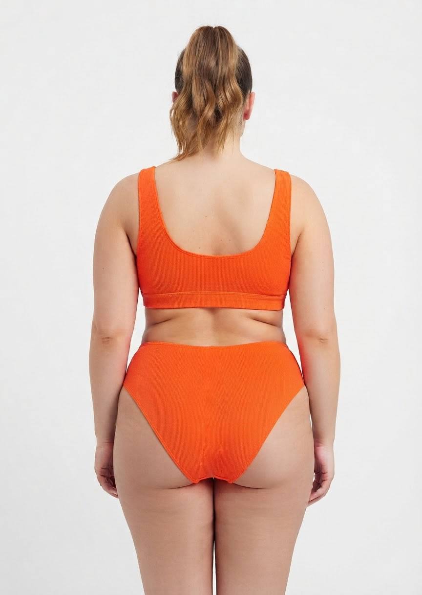 SHEIN Ribbed High-Waisted Bikini Set - Orange