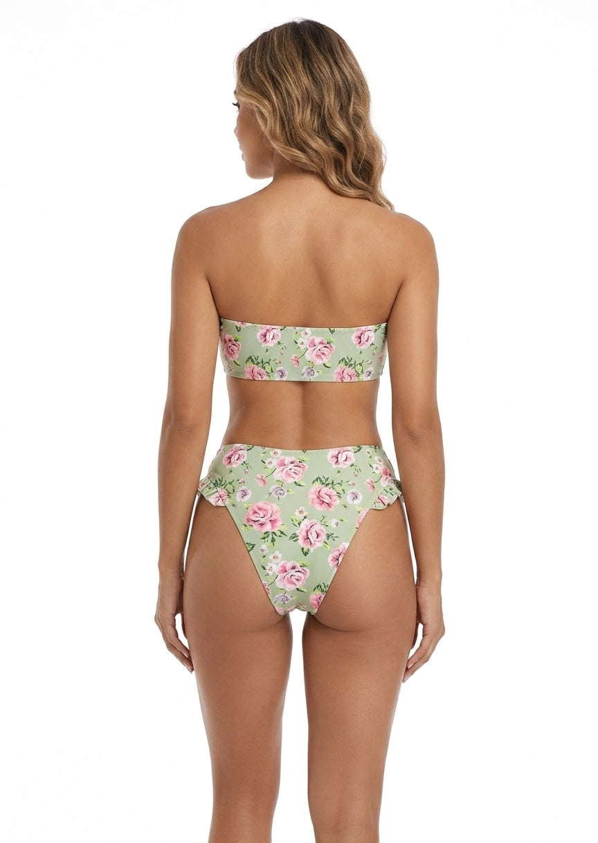 SHEIN Floral Bandeau Bikini Set with Ruffle Trim