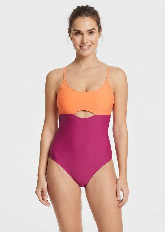 Kona Sol Brand Colorblock Cutout One-Piece Swimsuit
