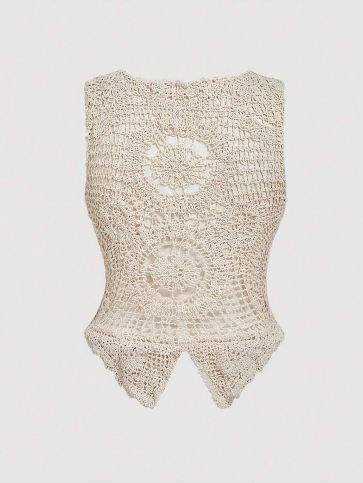 SHEIN Women's Crochet Lace Button-Front V-Neck Vest Top - Beige