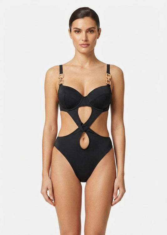 SHEIN Cut-Out One-Piece Swimsuit with Gold-Tone Hardware