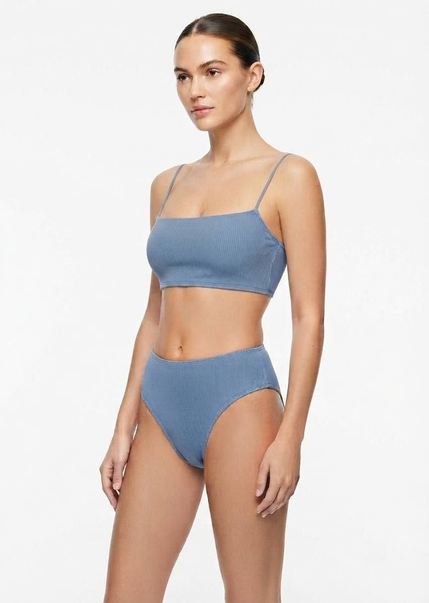 Shein Ribbed Square-Neck High-Waist Bikini Set