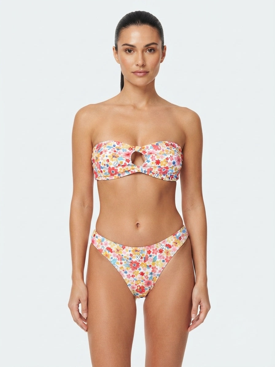 SHEIN Floral Print Keyhole Bandeau Bikini Set