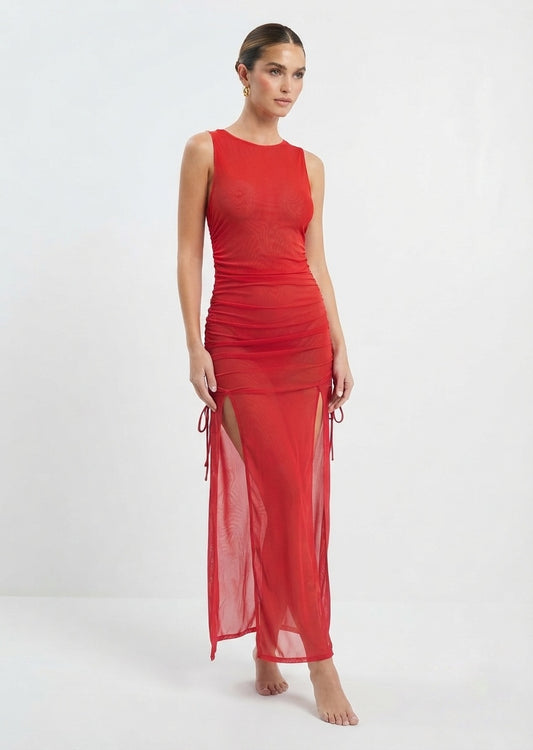 SHEIN Ruched Mesh Maxi Beach Cover-Up Dress
