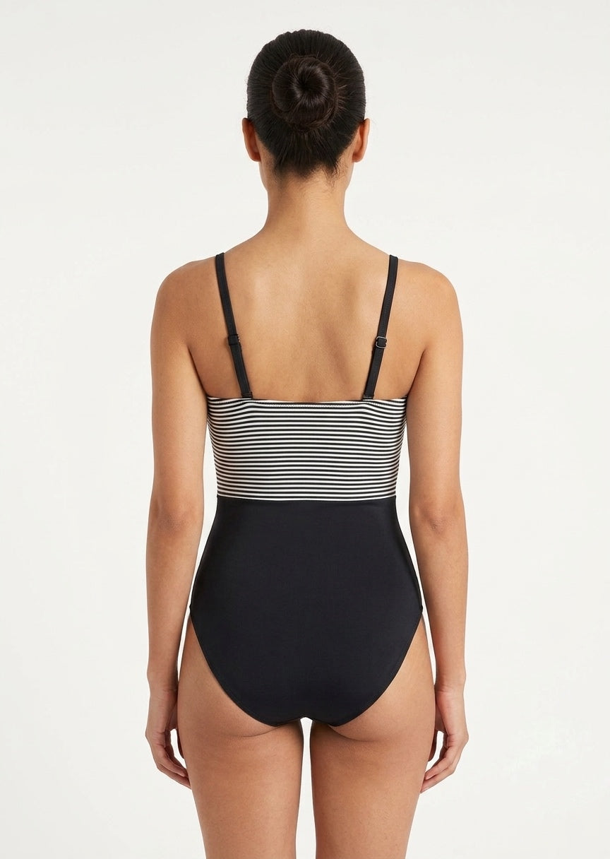 Striped Color-Block One-Piece Swimsuit