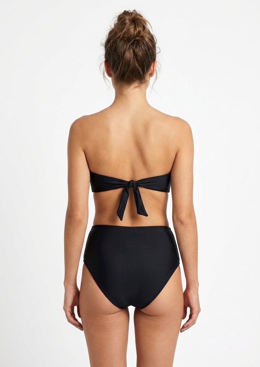 SHEIN Black High-Waisted Bandeau Bikini Set