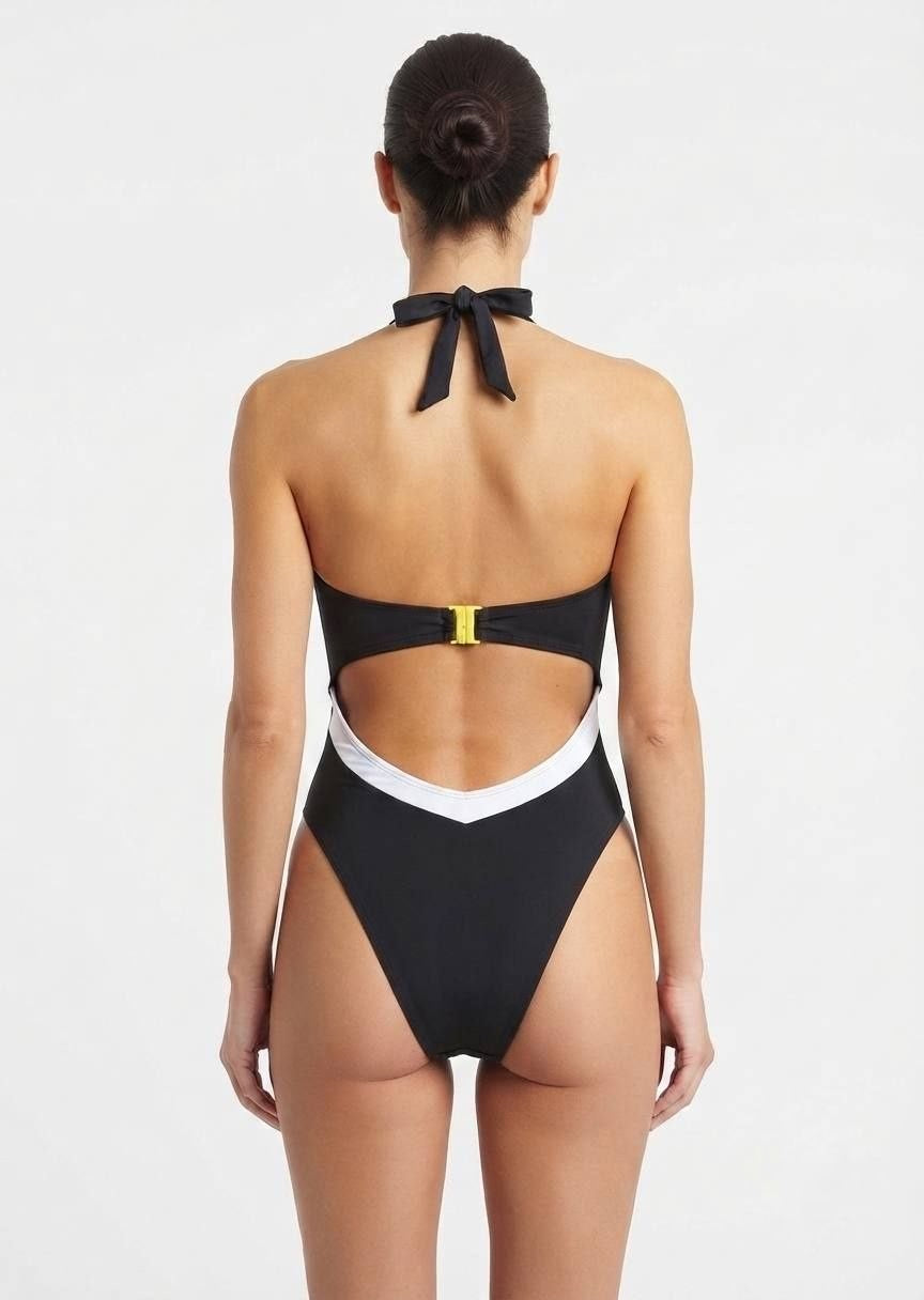 Shein Colorblock Halter One-Piece Swimsuit