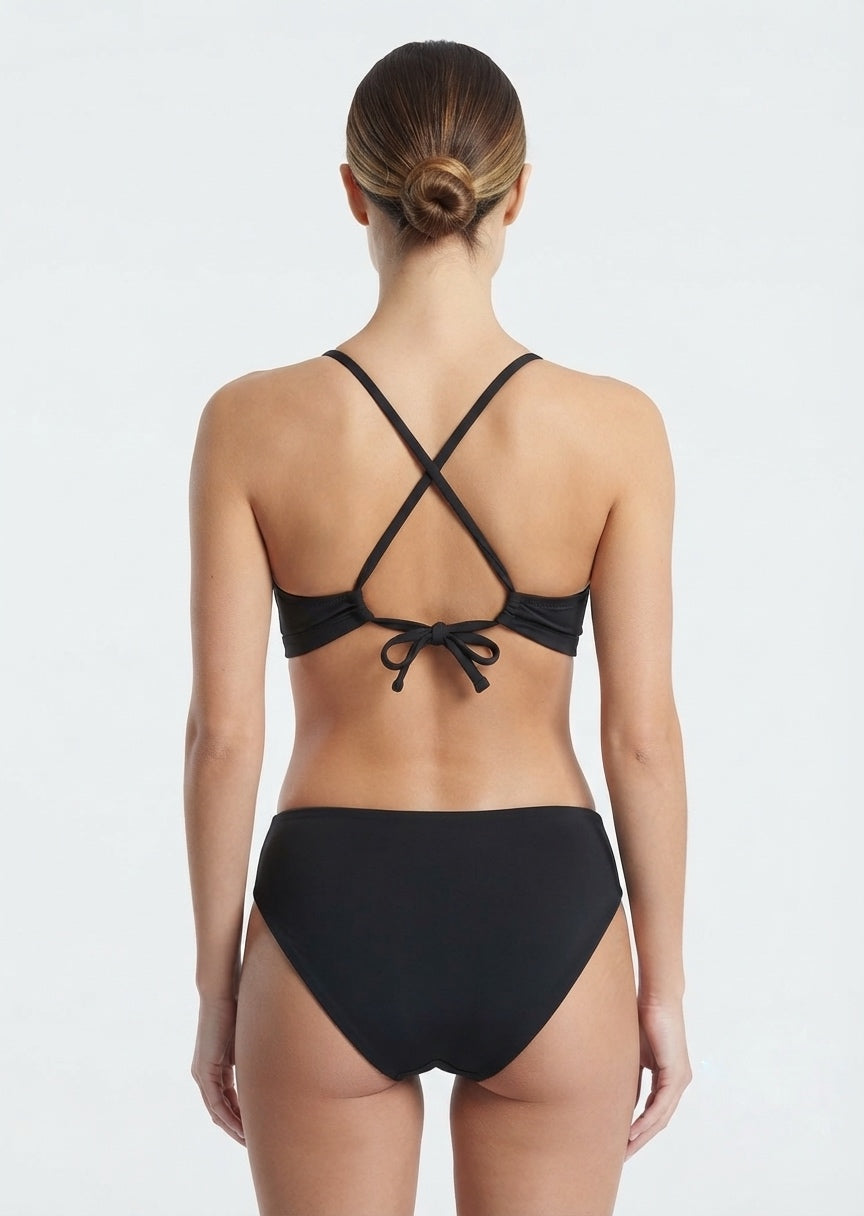 Black Triangle Cutout Cross-Back Bikini Set