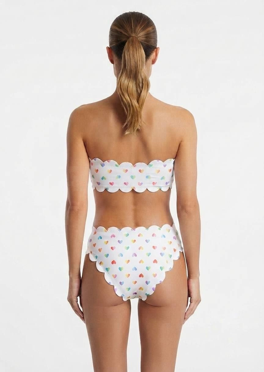 Shein Heart Print Scalloped Bandeau Bikini Set