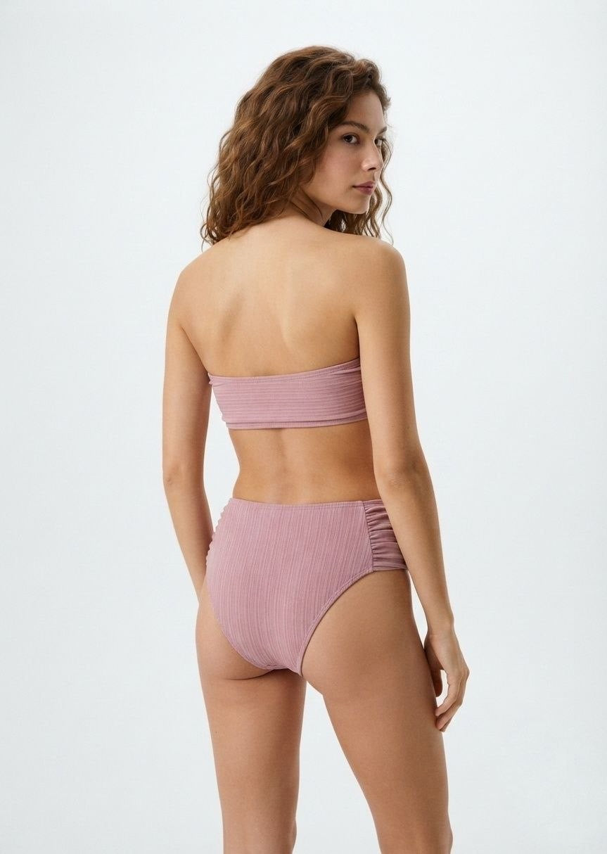 SHEIN Ribbed Bandeau High-Waisted Bikini Set