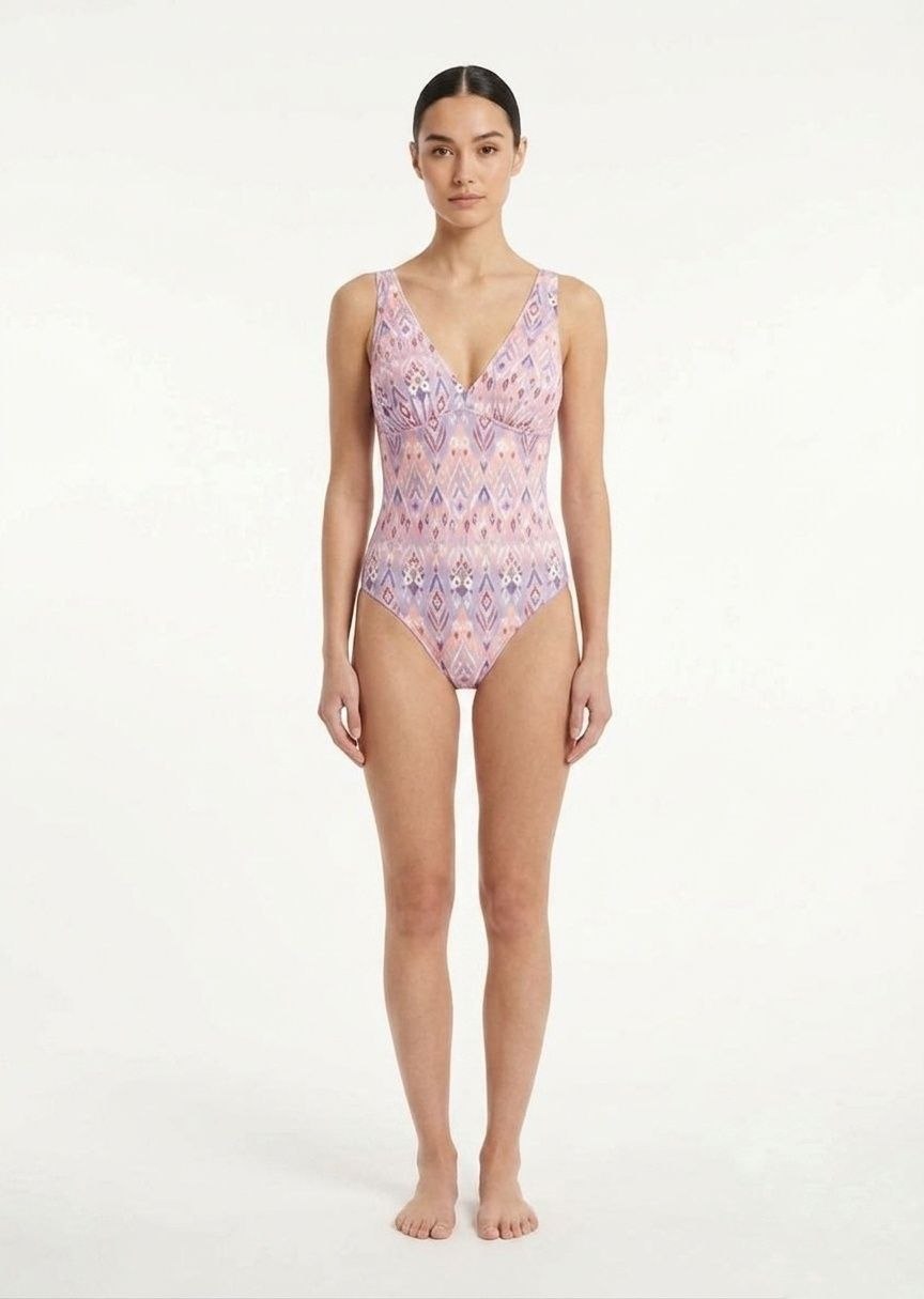 TU BRAND Patterned V-Neck One-Piece Swimsuit