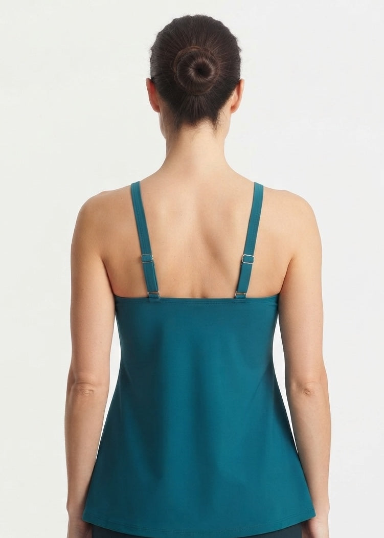 Teal Twist-Front Tankini Swim Top