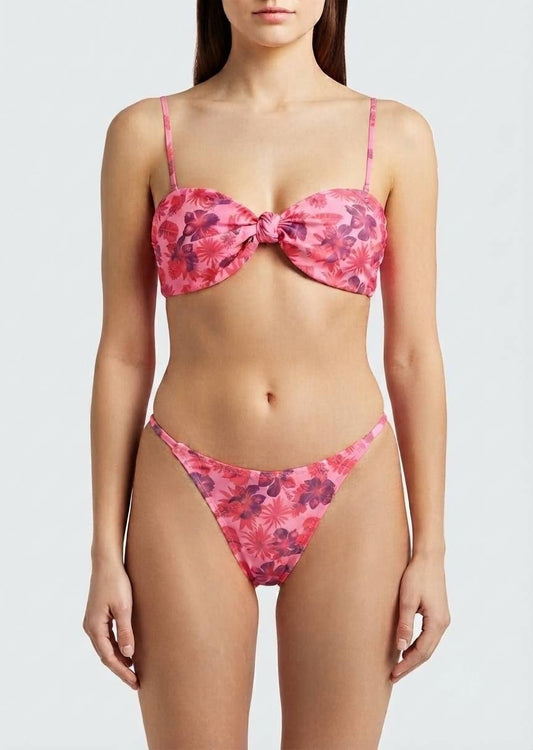 Shein Pink Floral Print Knot-Front Bikini Set