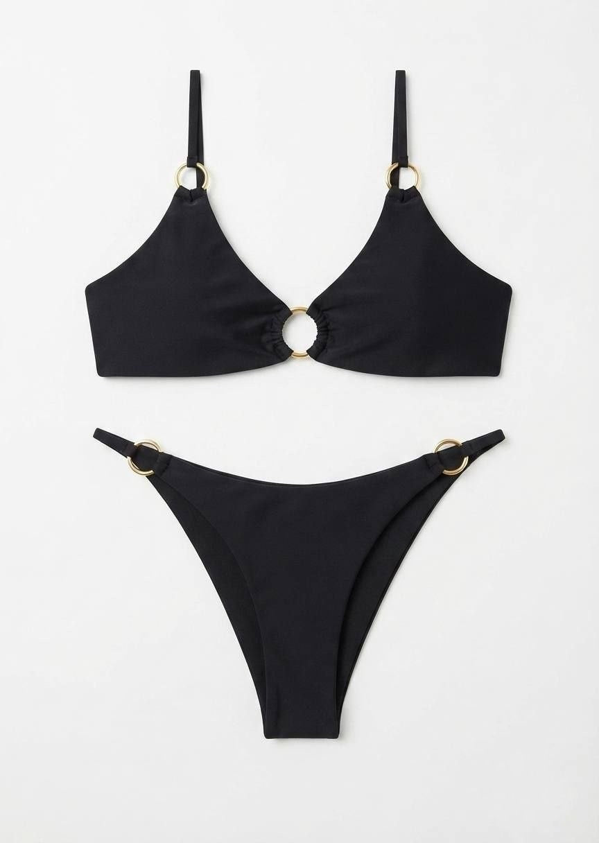 SHEIN Black O-Ring Detail Bikini Set