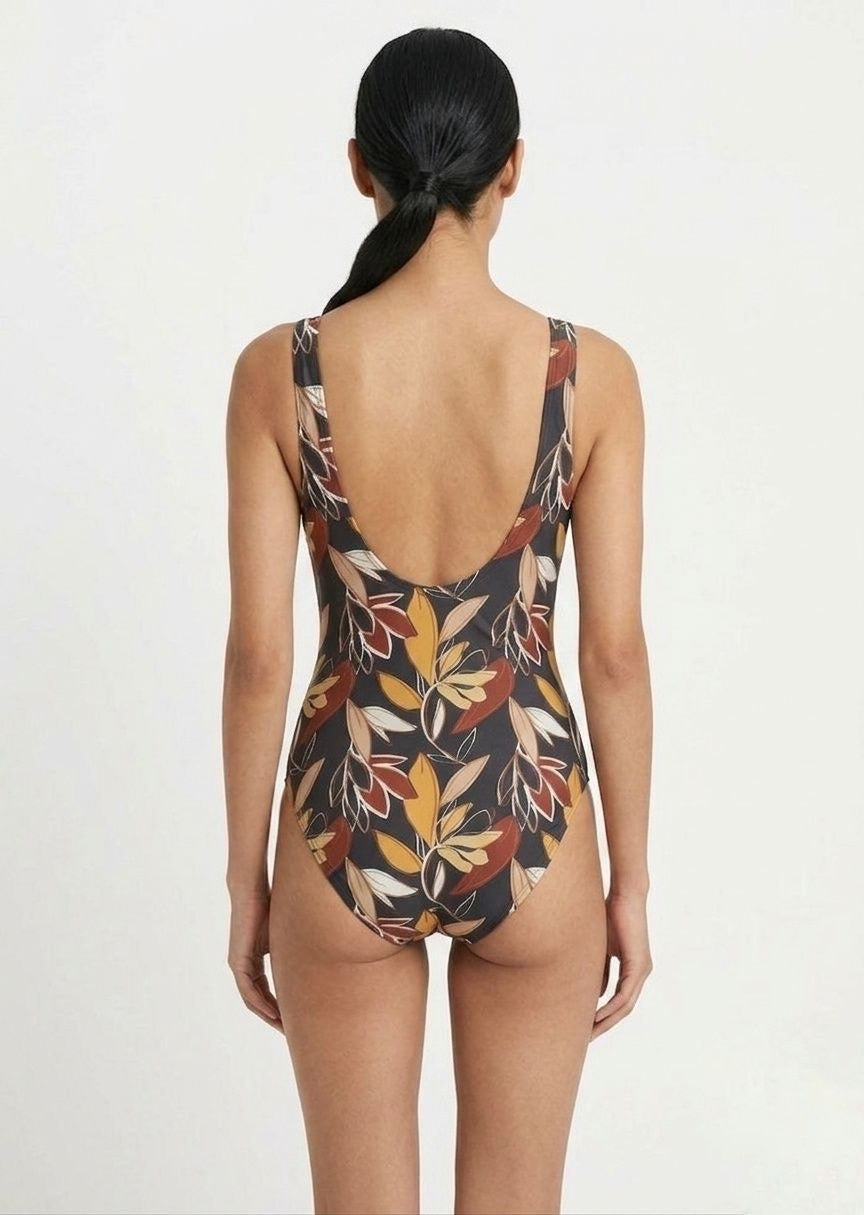 TU BRAND Women's Leaf Print Wrap-Front One-Piece Swimsuit - Autumnal Colors
