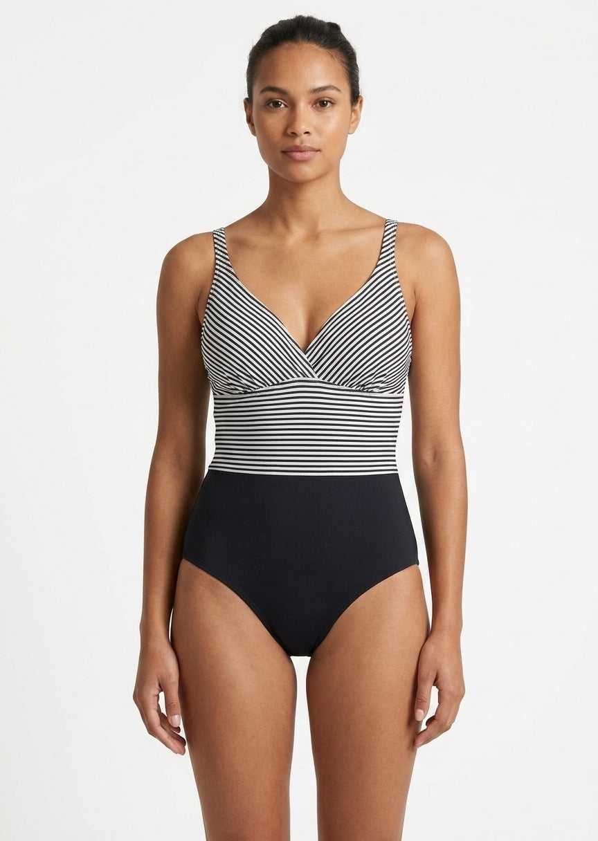 Striped Color-Block One-Piece Swimsuit