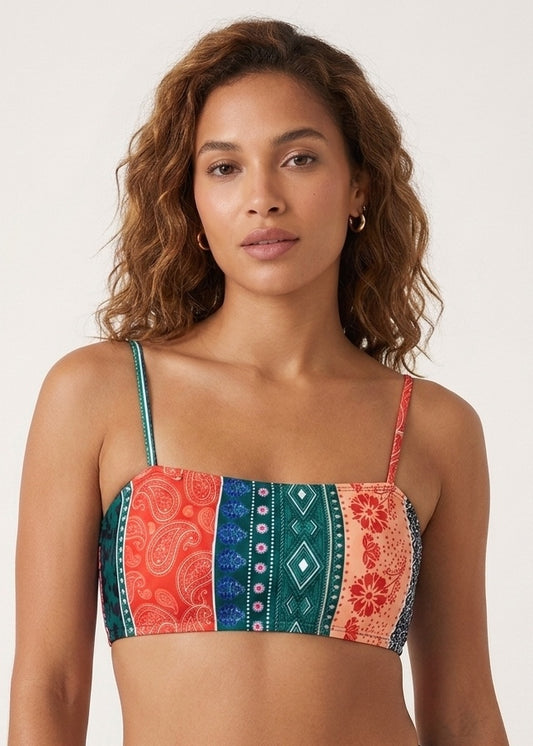 Shein Multicolor Boho-Print Bandeau Bikini Top