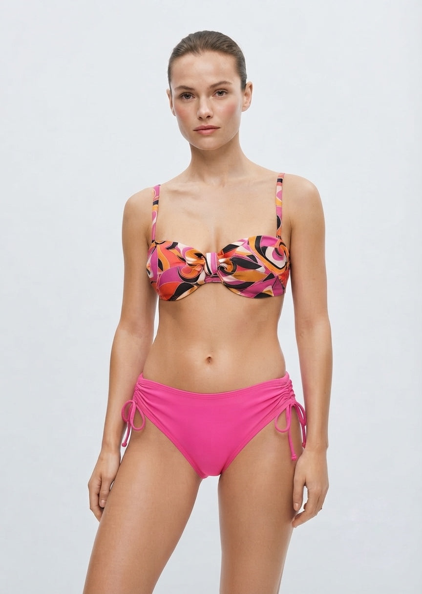 Shade & Shore Brand Abstract Print and Fuchsia Tie-Side Bikini Set