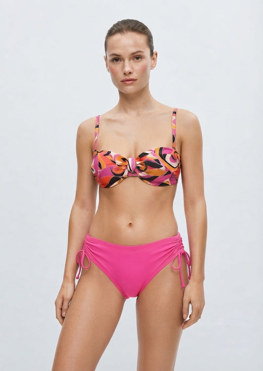 Shade & Shore Brand Abstract Print and Fuchsia Tie-Side Bikini Set